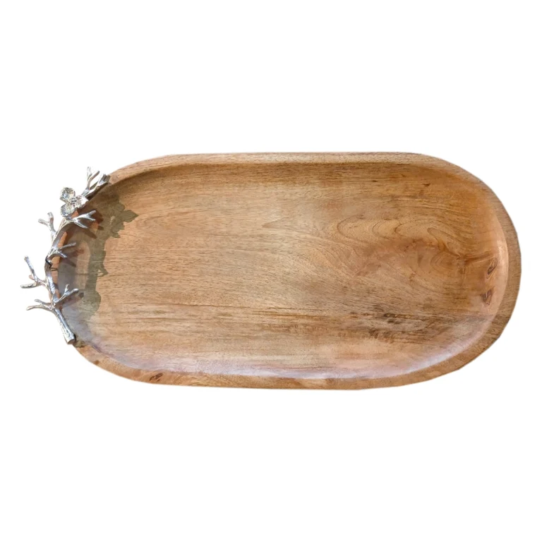Bandeja Kassa de Madera y Metal Plateado