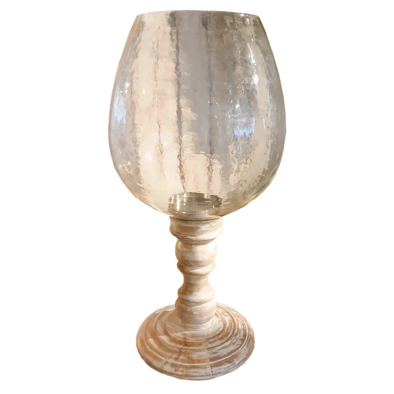 Candelabro Kassa de Vidrio y Madera Blanco
