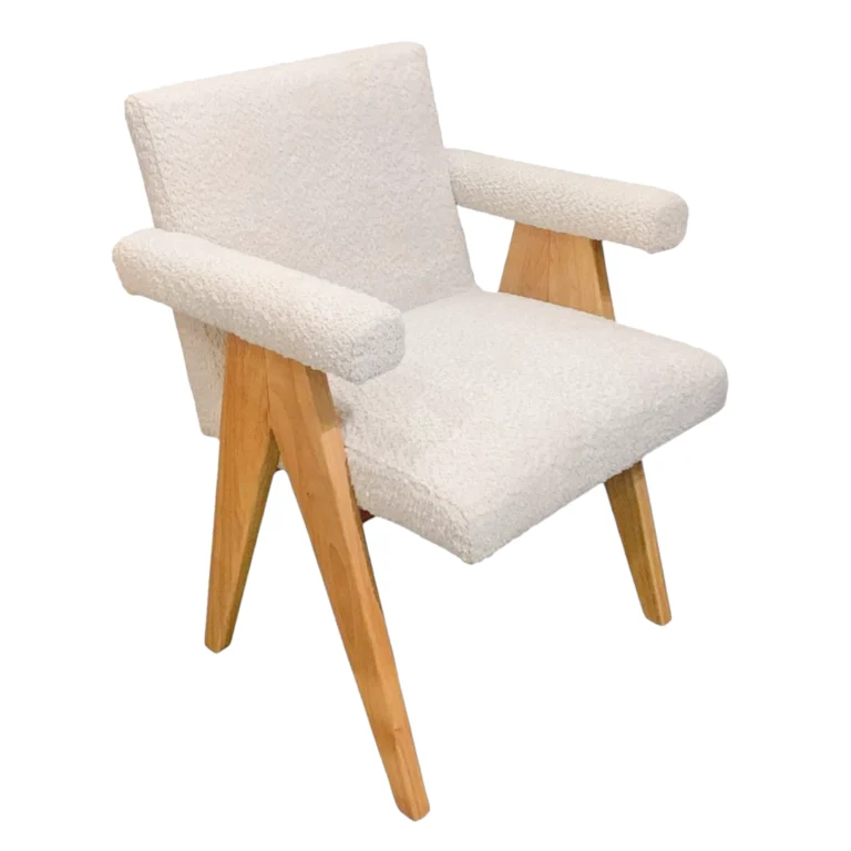 Silla Vio de Madera y Bouclé Blanco