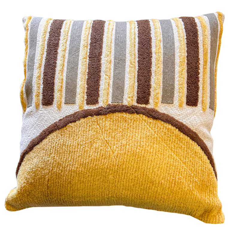 Cojín de Algodón y Acrílico Amarillo - café - blanco Bordado en...
