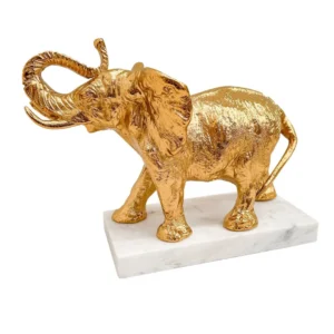 Elefante de Metal y Mármol Dorado