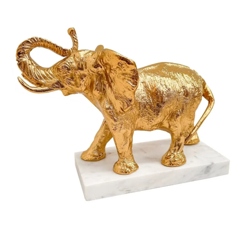 Elefante de Metal y Mármol Dorado